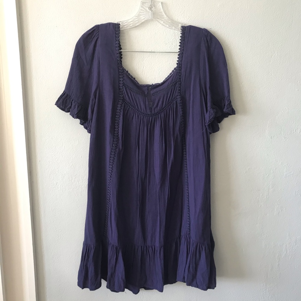 Navy crochet and ruffle dress